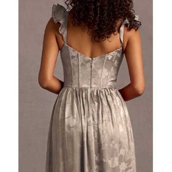 Azazie Plus Size Sweatheart Neckline Maxi Dress Jacquard Jianna Formal Platinum - Picture 3 of 7